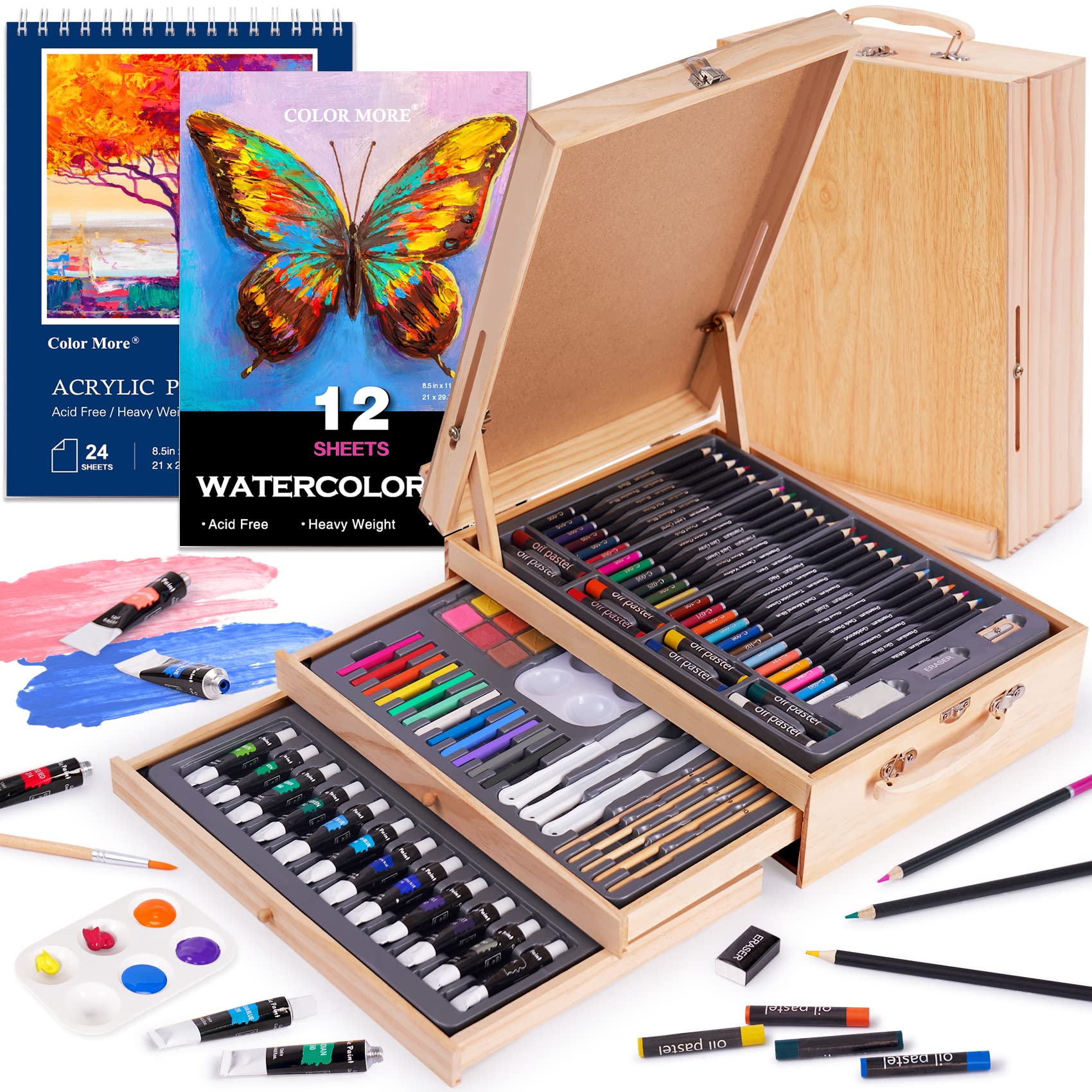Paint Set,95 Piece Deluxe Wooden Art Set Crafts Drawing Painting Kit with Easel and 2 Drawing Pads, Creative Gift Box for Teens Adults Artist Beginners,Art Kit,Art Supplies