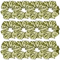 12 Pcs Satin Silk Hair Scrunchies Soft Hair Ties Fashion Hair Bands Hair Bow Ropes Hair Elastic Bracelet Ponytail Holders Hair Accessories for Women and Girls (4.5 Inch, Olive Green)