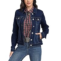 J.Corrine Women's Stretchy Denim Jacket Long Sleeve Vintage Basic Trendy Button Up Trucker Jean Jackets