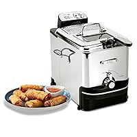 Electrics Stainless Steel Deep Fryer with Basket 3.5 Liter Oil Capacity, 2.6 Pound Food Capacity 1700 Watts Dishwasher Safe, Easy Clean, Temp Control, Digital Timer, Oil Filtration, Silver