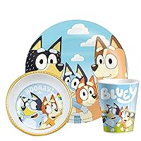 Zak Designs Bluey Kids Dinnerware Set Includes Plate, Bowl, and Tumbler, Made of Durable Melamine Material and Perfect for Kids (3-Piece Set, Non-BPA)