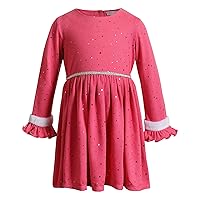 Girls' Long Sleeve All Over Foil Dot Dress with Faux Fur Trim