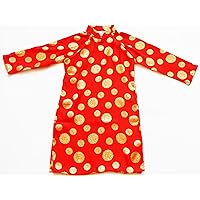 Ao Dai - Red Silk - Size#12 - Vietnamese Traditional Dress for Children - Similar to US Size 10T