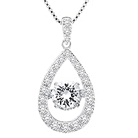 ❤️ Womens Pendant Necklace in 925 Sterling Silver with Dancing White Sapphire On 18