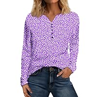 Shirts for Women Fashion Tunic Tops Button V Neck Casual Basic Long Sleeve Loose Fit Fall Trendy
