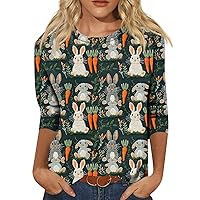 Womens Plus Size Easter Outfit,Easter 3/4 Sleeve Shirt for Women Easter Print Graphic Tees Blouses Casual Plus Size Basic Top