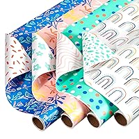 American Greetings 160 sq. ft. Reversible Wrapping Paper Bundle for Birthdays, Anniversaries, Weddings and All Occasions, Sprinkles and Daisies (4 Rolls, 30 in. x 16 ft.)