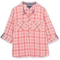 Tommy Hilfiger Women's Long Sleeve Half Zip Roll Tab Popover Shirt
