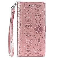 Wallet Case Compatible with Motorola Edge 30 Pro, Embossed Animal Footprint PU Leather Phone Case with Wrist Strap for Moto Edge 30 Pro (Rose Gold)