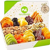 Gourmet Collection - Fathers Day Dried Fruit & Mixed Nuts Gift Basket in White Gold Box (12 Assortments) Teacher Appreciation Arrangement Platter, Bday Care Package - Healthy Kosher