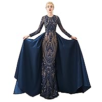 Women's Long Sleeves Detachable Sequins Mermaid Evening Dress