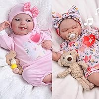 BABESIDE 2Pcs Reborn Baby Dolls with Heartbeat and Sounds, Soft Cloth Body Leen Realistic Doll + Skylar Newborn Doll