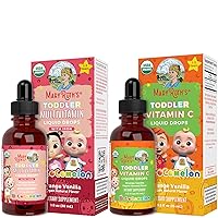 USDA Organic Cocomelon Multivitamin & Multimineral with Iron for Toddlers & Cocomelon Toddler Vitamin C Liquid Drops Bundle by MaryRuth's | Immune Support | Vitamin C for Ages 1-3 | Vegan | Non-GMO