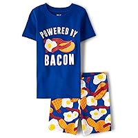 The Children's Place boys Short Sleeve Top And Shorts Snug Fit 100% Cotton 2 Piece Pajama Set
