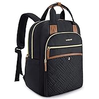 BAGSMART Women's Laptop Backpack, 15.6 Inch, Quilted Black, USB Charging Port, Ergonomic Design, Large Capacity