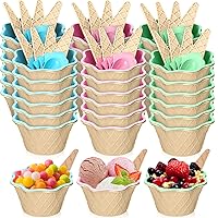 Meanplan 48 Sets Plastic Ice Cream Bowls Candy Color Ice Cream Cups with Spoon Reusable Cute Dessert Bowl for Kids Sundae Candy Yogurt Pudding Mousse DIY Baking Summer Holiday Birthday Party (Floral)