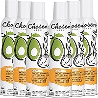 Chosen Foods Organic Avocado, Coconut & Safflower Oil Spray, Kosher Cooking Spray for Baking, High-Heat Cooking, Grilling, Frying (4.7 oz, 6-Pack)