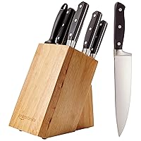 Amazon Basics 9-Piece Premium Kitchen High-Carbon Stainless-Steel Blades with Pine Wood Knife Block Set, Black