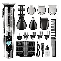 Brightup Beard Trimmer for Men, Cordless Hair Clippers Hair Trimmer, Waterproof Mustache Body Nose Ear Facial Cutting Shaver, Electric Razor All in 1 Grooming Kit, USB Rechargeable & LED Display