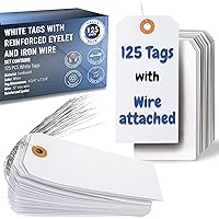 125 Pcs Hang Tags with Reinforced Eyelet and Wire, Pre-Attached Wire Cardboard for Labeling Price Sale Shipping Product Inventory Luggage Garage Hanging Items 4 3/4 x 2 3/8 inch