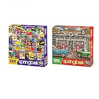 Springbok Puzzle 2 Pack of 1000 Piece Jigsaw Puzzles - Fred's Service Station and Full Throttle Car Puzzle Value Set - Made in The USA with Unique Precision Cut Pieces for a