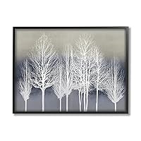 Stupell Industries Modern Tree Forest Winter Landscape Over Pattern, Designed by Kate Bennett Black Framed Wall Art, Blue