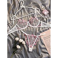 Lingerie for Women Floral Embroidery Mesh Lingerie Set Sleep & Lounge (Color : Multicolor, Size : Small)