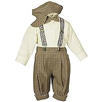 Vintage Dress Suit-Bowtie,Suspenders,Knickers Outfit Set-Boys Brown Plaid