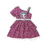 L.O.L. Surprise! Girls Tiered Dress Figure Print Layered One Shoulder Casual Dress Flowy Dress Size 6-12