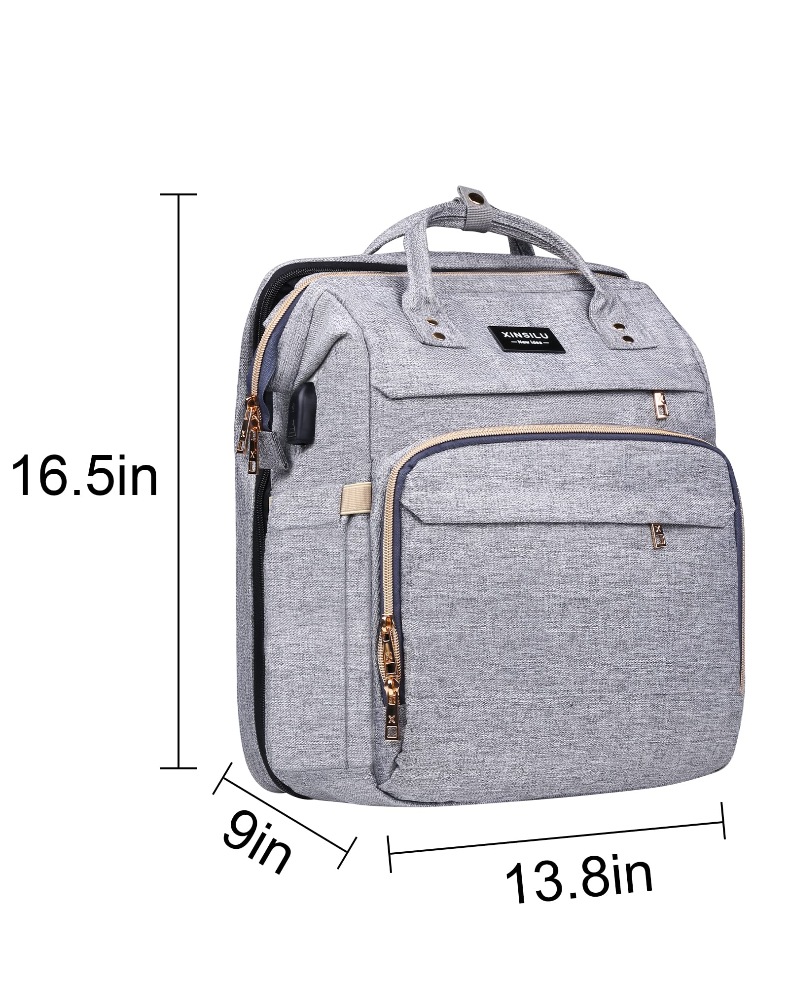 Xinsilu Diaper Bag Backpack Large Baby Diaper Bags for Boys & Girls with Changing Station,Changing Bags Baby Registry Search Waterproof Stylish Newborn Baby Essential Gifts Lightg Grey