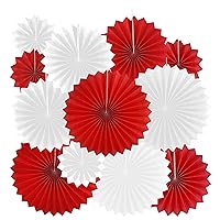 Red White Party Hanging Paper Fans Decorations - Wedding Anniversary Carnival Under The Top Circus Barbecue Picnic Birthday Graduation Party New Years Party Photo Booth Backdrops Decorations, 12pc