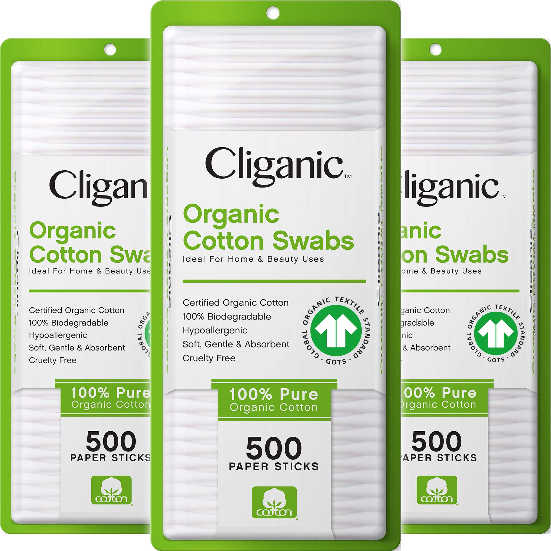 Cliganic Organic Cotton Swabs, 1500 Count - 100% Pure Natural Biodegradable Cotton, Chlorine-Free Hypoallergenic, Soft, Gentle & Absorbent Buds