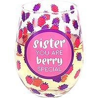 Pavilion Gift Company 18oz Sister You Are Berry Special-Raspberry Stemless Wine Glass, Pink