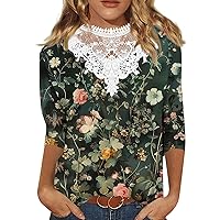 Womens Tops Loose Fit Printed 3/4 Sleeves Round Neck Ladies Shirts Comfort Blouses Summer 2024 Tee Shirts