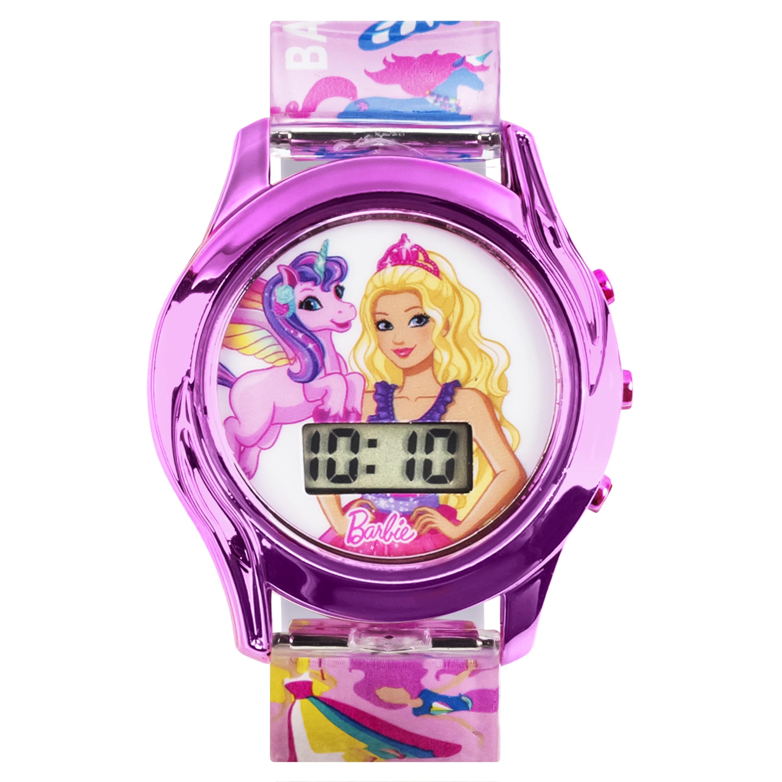 Accutime Barbie The Movie Digital LCD Quartz Kids Pink Watch for Girls with Pink Unicorn and Fairytale Barbie Band Strap (Model: BDT4124AZ)