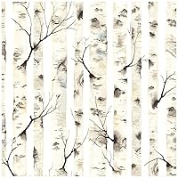 HAOKHOME 92074 Peel and Stick Forest Wallpaper Birch Tree Mural White/Beige/Grey Removable for Room Decorations 17.7in x 118in