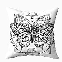 Pillow Covers, Household Cushion Soft Home Sofa Decorative Throw Pillow Cases Butterfly Tattoo Art Symbol Magic Renaissance Travel Soul Tshirt Double Printed 18X18 Inches,Silver Yellow