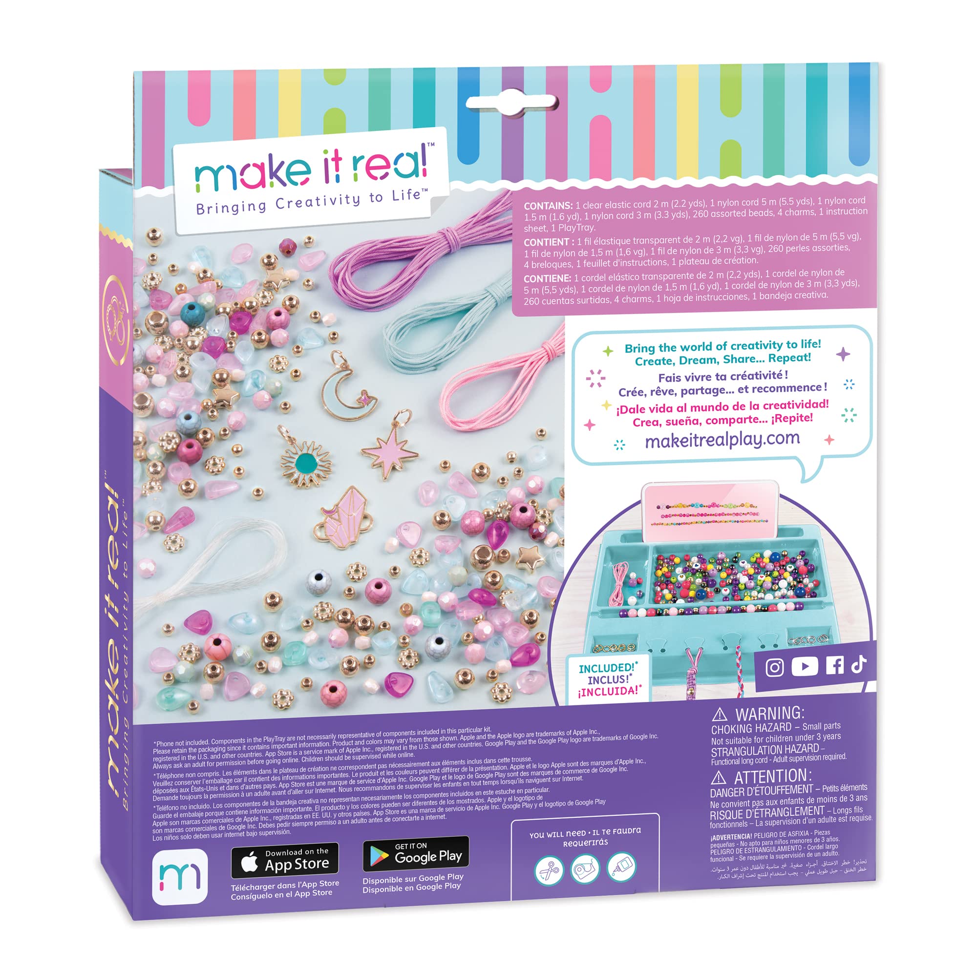 Make It Real: Celestial Stones Bracelets Kit - Create 8 Fashionable Bracelets, 4 Celestial Charms, 270 Pieces, Includes Play Tray, All-in-One, DIY Jewelry Kit, Tweens & Girls, Arts & Crafts, Ages 8+