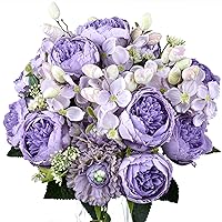 XONOR Artificial Peony Silk Flowers Fake Faux Peony Bouquets Flowers for Wedding Party Bridal Home Decoration Table Centerpieces (Purple, 4 Bouquets)