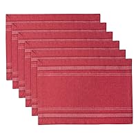 DII French Stripe Tabletop Collection Farmhouse Style Dining Table Linen Placemat Set, 13x19, Red Chambray, 6 Piece