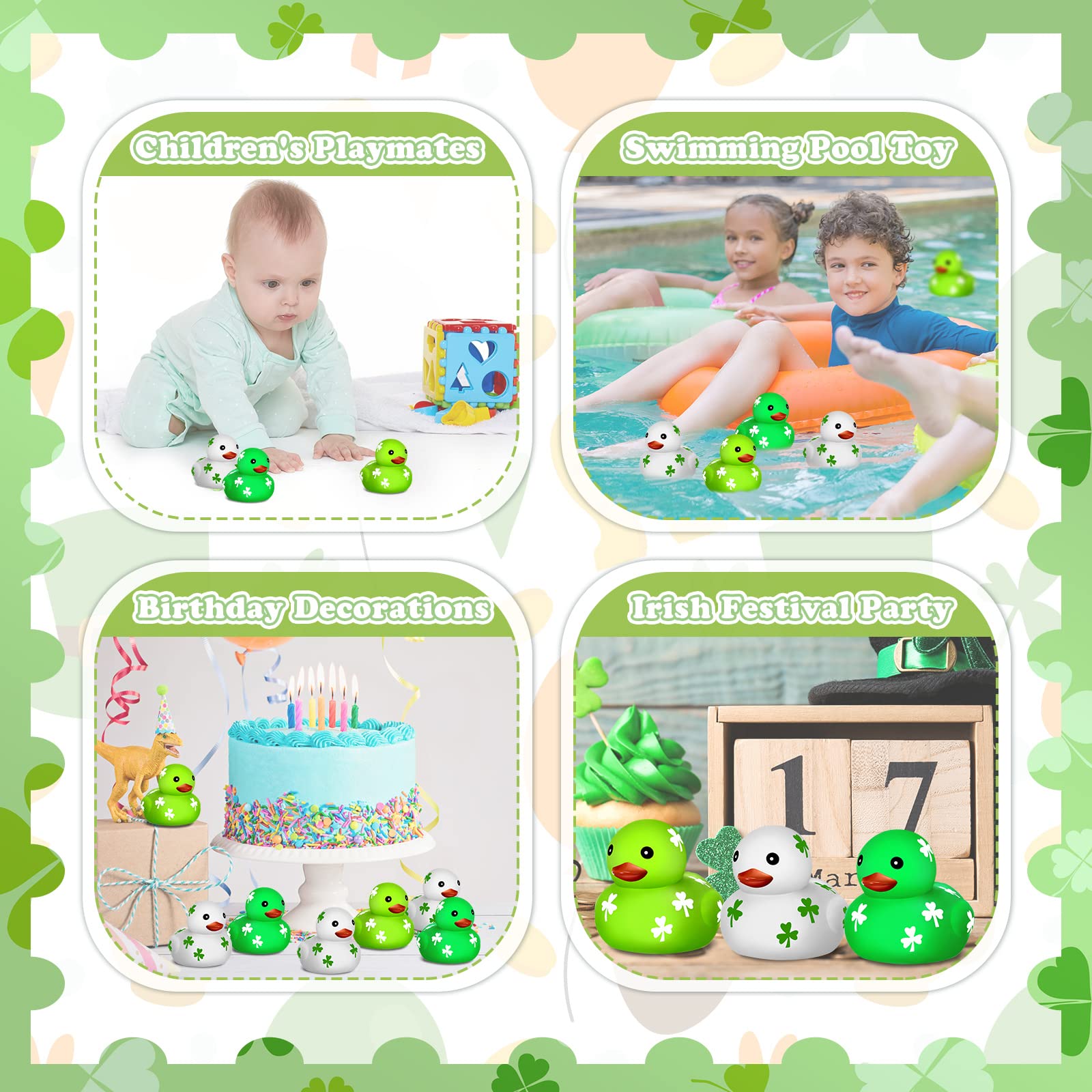St. Patrick's Day Rubber Ducks Bath Toys Mini Ducks Holiday Toys Ducky Gifts Bath Decoration Safety Duck Mini Irish Shamrock Toys Ducky Small Bath Toys for Shower Water Birthday Party (18 Pieces)