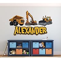 Custom Truck Wall Decals Personalized Name Wall Decals for Boys Bedroom Construction Trucks Kids Room Wall Decor Stickers
