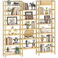 Homykic Triple Wide 6-Tier Bamboo Bookshelf, 6ft Tall Bookcase with 17 Open Display Shelves, Super Large Freestanding Book Shelf for Home Office, Bedroom, Living Room, Books, Natural