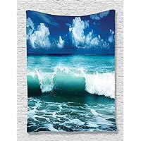 Ambesonne Ocean Tapestry, Caribbean Island Coast Seascape Waves Water Splash Surfing Sports Theme, Wall Hanging for Bedroom Living Room Dorm Decor, 40
