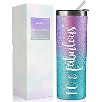 Onebttl Birthday Gifts for 10 Year Old Girls, 10 & Fabulous, 20OZ Stainless Steel Insulated Skinny Tumbler, Best Gift for 10th Birthday for Daughters, Granddaughters, Nieces, Glitter Blue & Purple