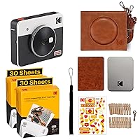 KODAK Mini Shot 3 Retro 4PASS 2-in-1 Instant Digital Camera and Photo Printer (3x3 inches) Initial 8 Sheets + 60 Sheets Gift Bundle, White (NOT Zink)