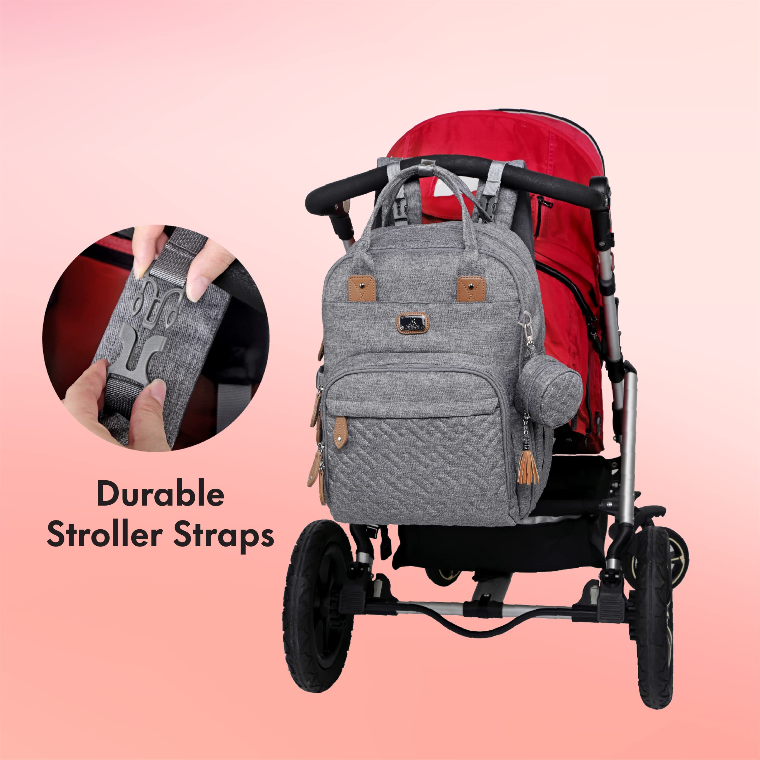 Dikaslon Diaper Bag Backpack with Portable Changing Pad, Pacifier Case and Stroller Straps, Large Unisex Baby Bags for Boys Girls, Multipurpose Travel Back Pack for Moms Dads, Gray