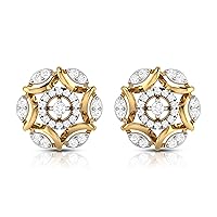 Jewels Yellow Gold 0.78 Carat (I-J Color, SI2-I1 Clarity) Natural Diamond Ravishing Floral Stud Earrings