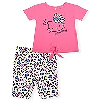 Hello Kitty Girls 2-Piece Fashion Tee Shirt and Active Bike Short Set With Top and Fashion Tight Shorts Clothes for Girls