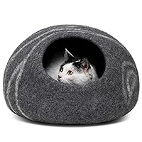MEOWFIA Premium Felt Cat Bed Cave - Handmade 100% Merino Wool Bed for Cats and Kittens (Dark Shades) (Medium, Dark Grey)